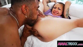 Holly Hendrix's small ebony ass takes big DP action
