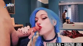 Slim Amber Kai gives POV cock-sucking in cosplay