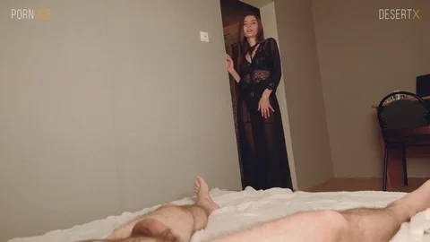 Intimate encounter with eye contact and teasing