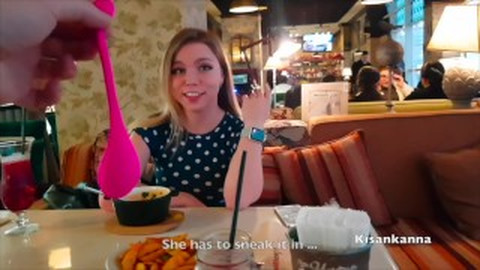 Girl got an orgasm in a restaurant! Public Cumshot! Lovense