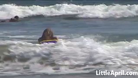 Teen Little April Tease By Playing in the Ocean