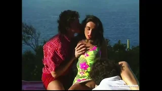 Vintage brunette Kathy Kash loves anal three-way